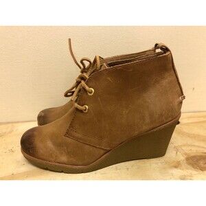 Sperry Top Sider  Wedge Ankle brown leather lace up Booties Size 7.5 M